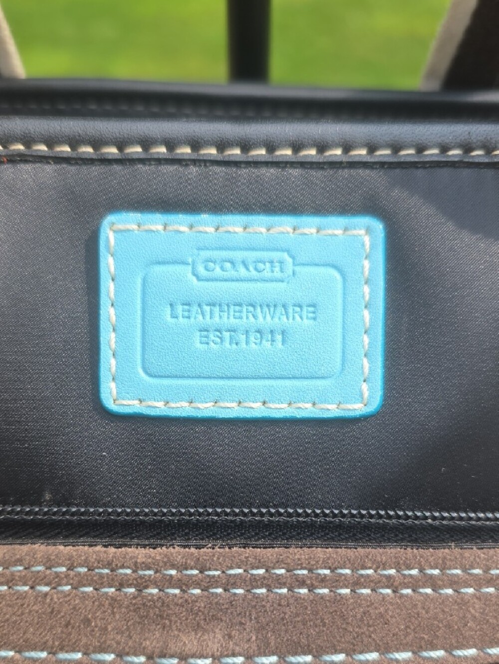 Coach Hamptons Nylon Sateen Weekend Tote Black Tan Blue F11993 - Picture 2 of 7